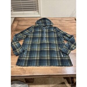 O'Neill Women's 1/4 Zip Pullover Sweater Blue Green Plaid Hoodie Large Fleece